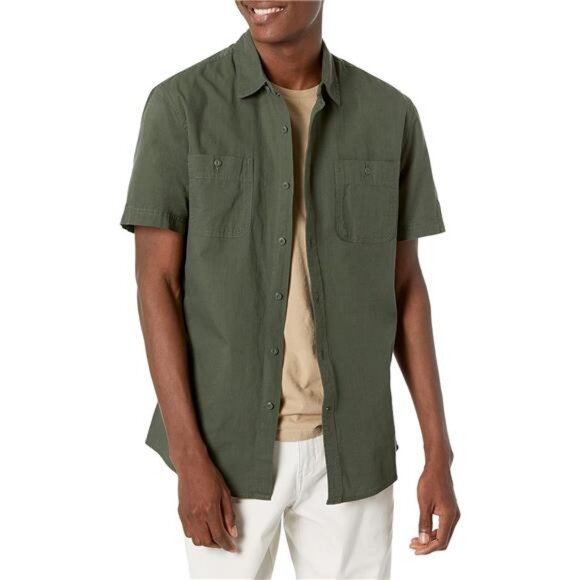 Men's Regular-Fit, Short-Sleeve Button-Down Chambray Shirt - Picture 1 of 7